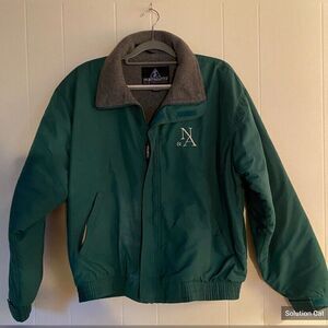 Polartec Bomber Jacket Men’s Large Green Gray Fleece Lining Winter Chore Barn
